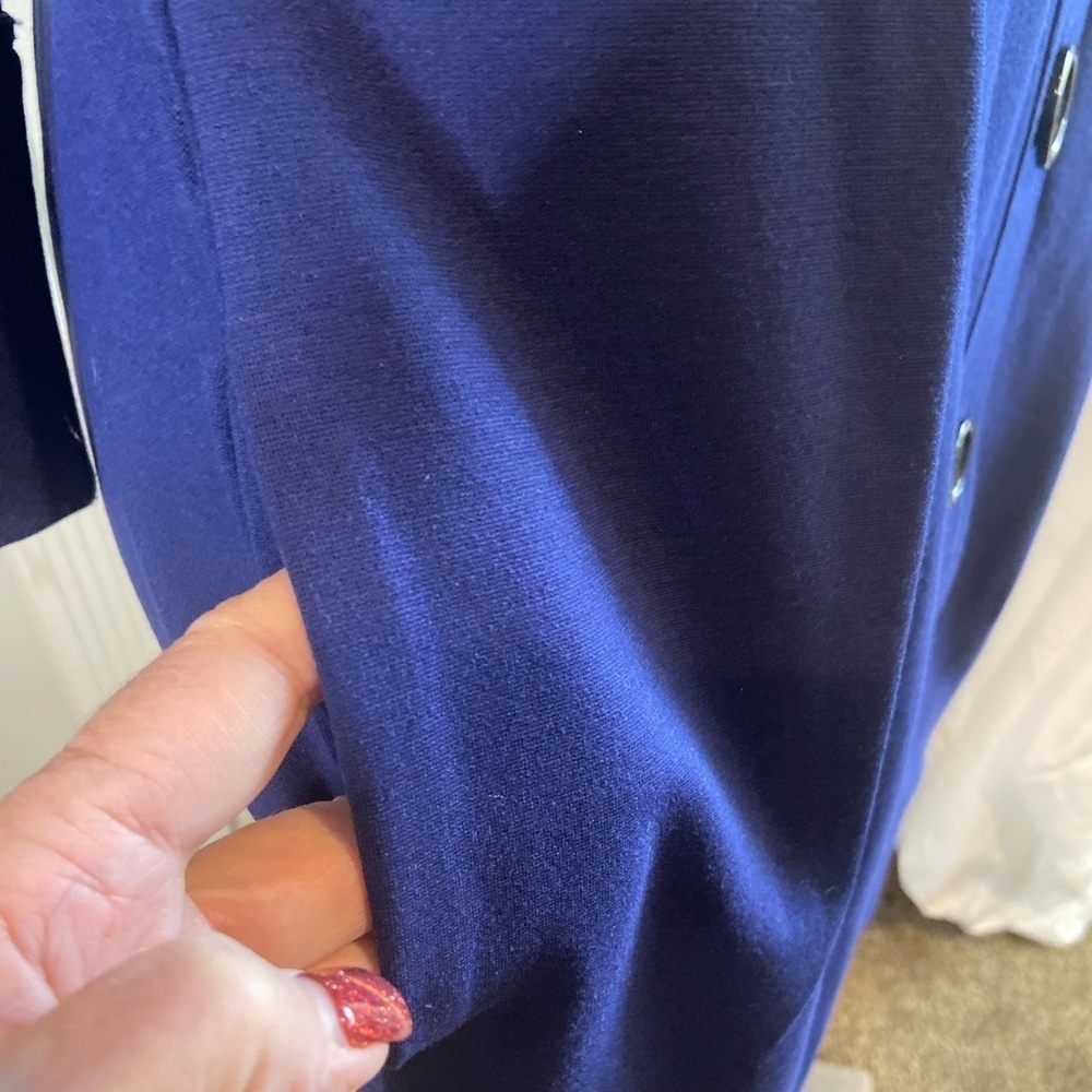 Talbots~Navy Blue~Mid-Weight~Ponte Knit~Button Down~Midi Dress~Pockets~Size 10 - Picture 14 of 16